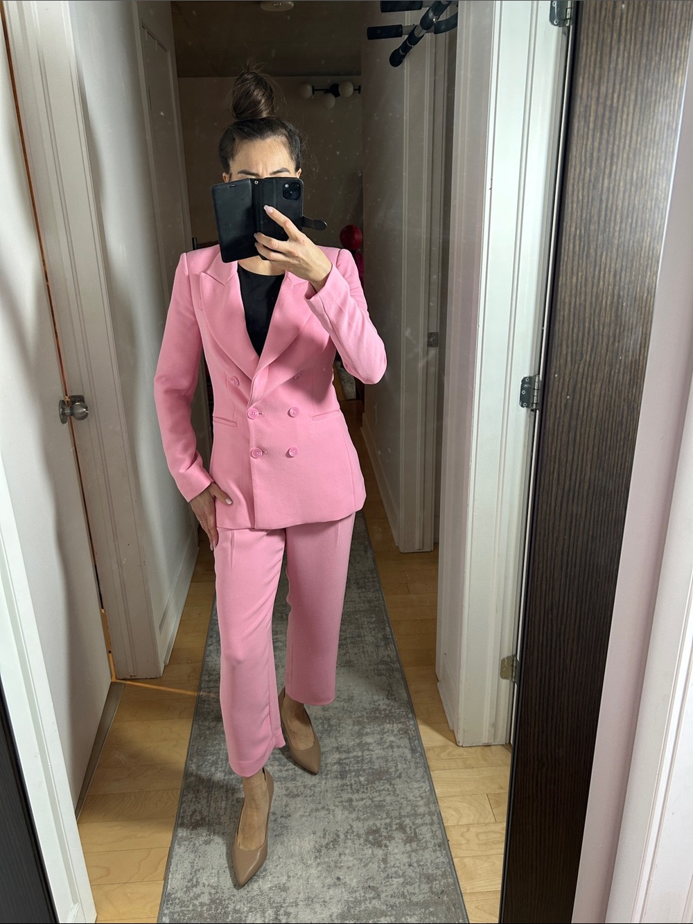 Express Bubblegum Pink Stretch Suit Set Oversized Blazer & Stylist Ankle Pants